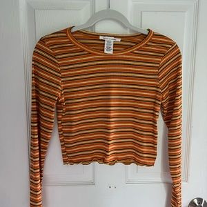 Orange striped long sleeve crop top